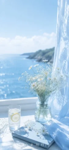 蓝色系壁纸｜清透度假、夏日避暑感-沐光橙香