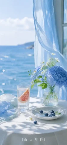 蓝色系壁纸｜清透度假、夏日避暑感-沐光橙香