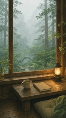 没有人声的阅读小屋，只有溪流和一盏暖灯-沐光橙香