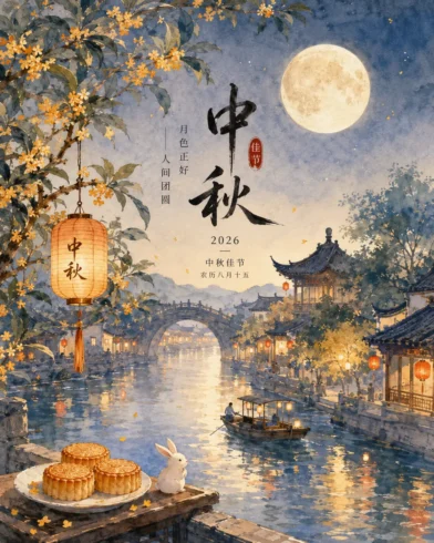 把月亮揉进画里🌕极度舒适的中秋美学海报-沐光橙香