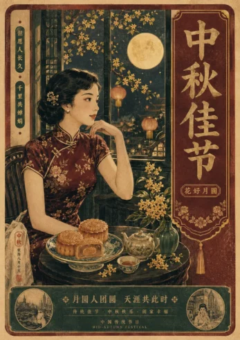 把月亮揉进画里🌕极度舒适的中秋美学海报-沐光橙香