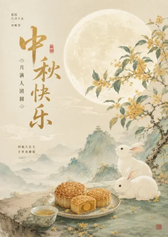 把月亮揉进画里🌕极度舒适的中秋美学海报-沐光橙香