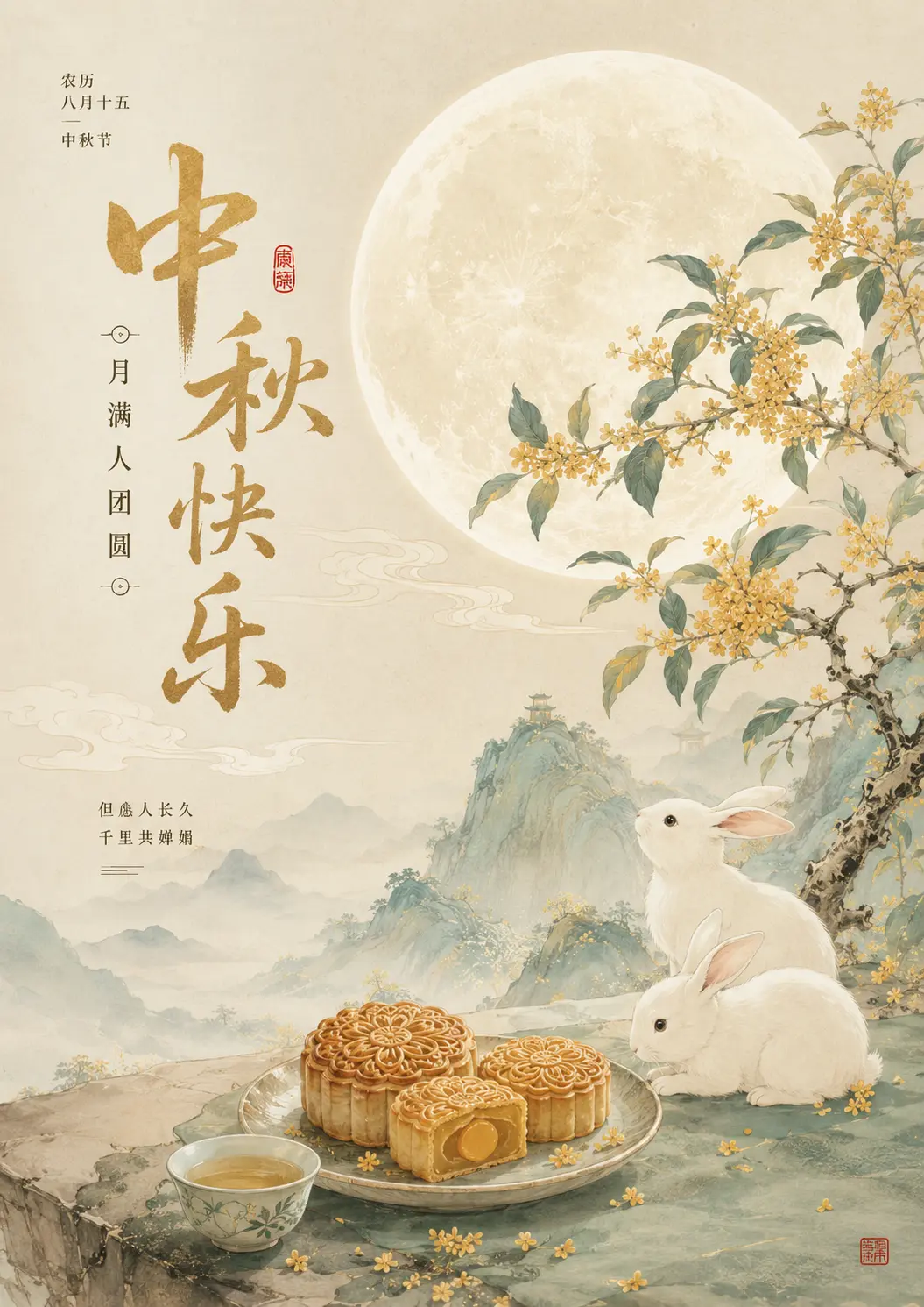 把月亮揉进画里🌕极度舒适的中秋美学海报