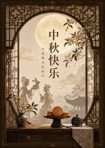 把月亮揉进画里🌕极度舒适的中秋美学海报-沐光橙香