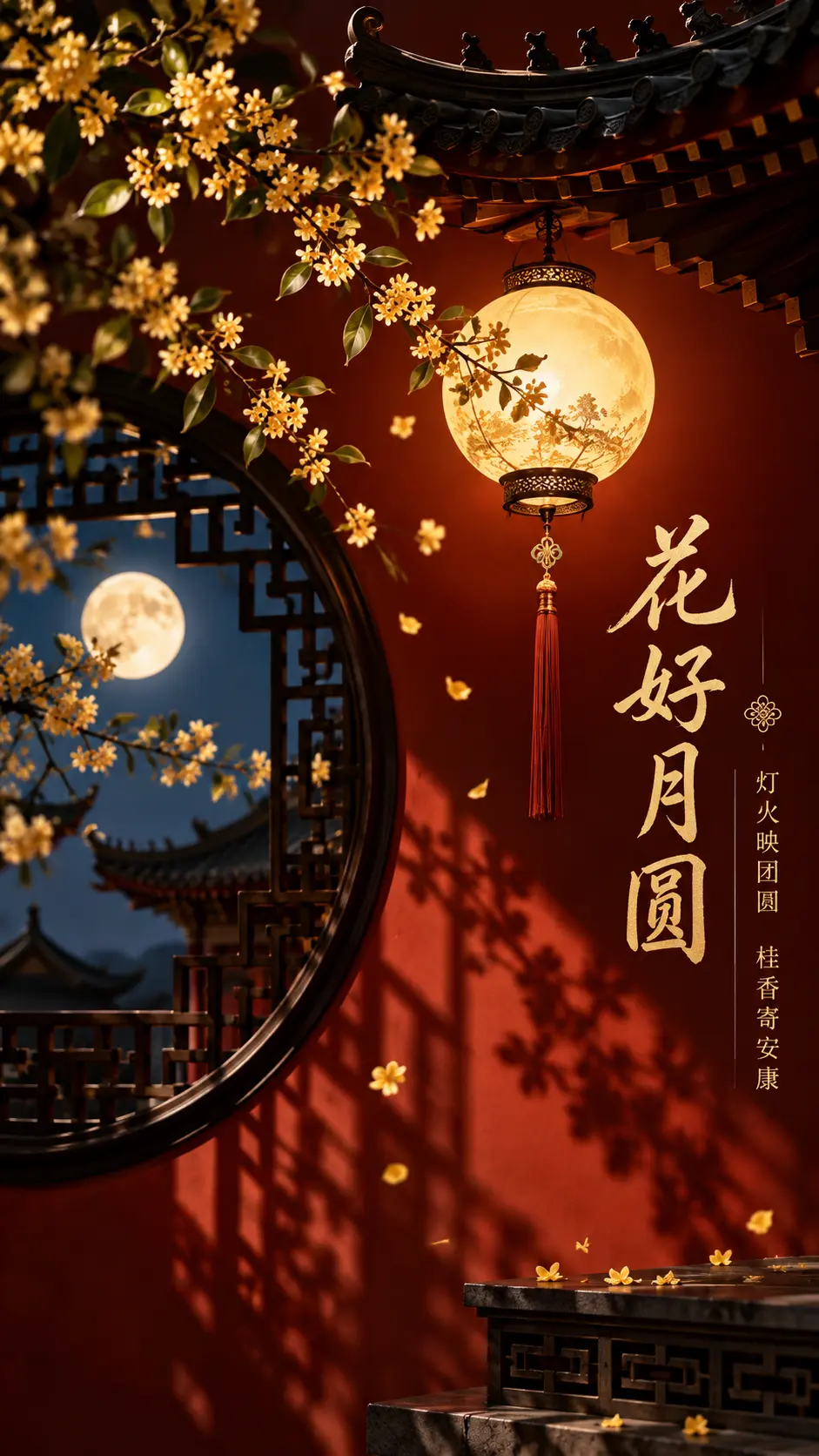 中秋古风氛围插画｜花好月圆