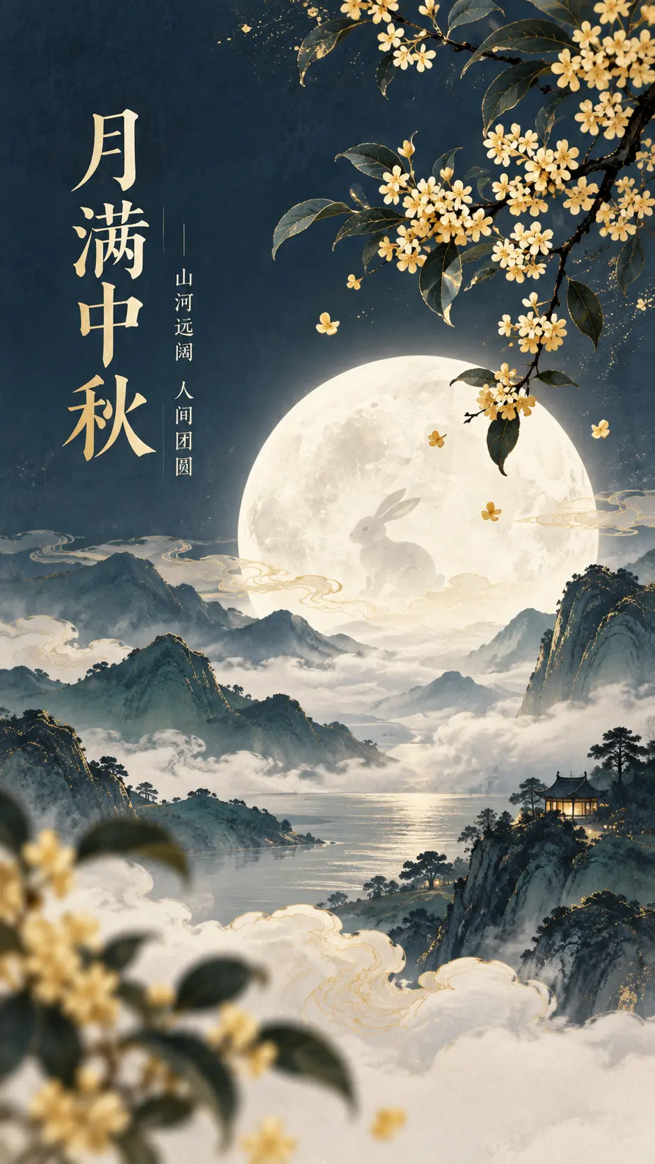 中秋古风氛围插画｜花好月圆
