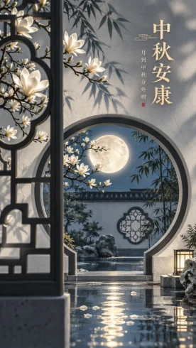 中秋古风氛围插画｜花好月圆-沐光橙香