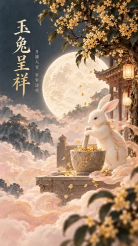 中秋古风氛围插画｜花好月圆-沐光橙香