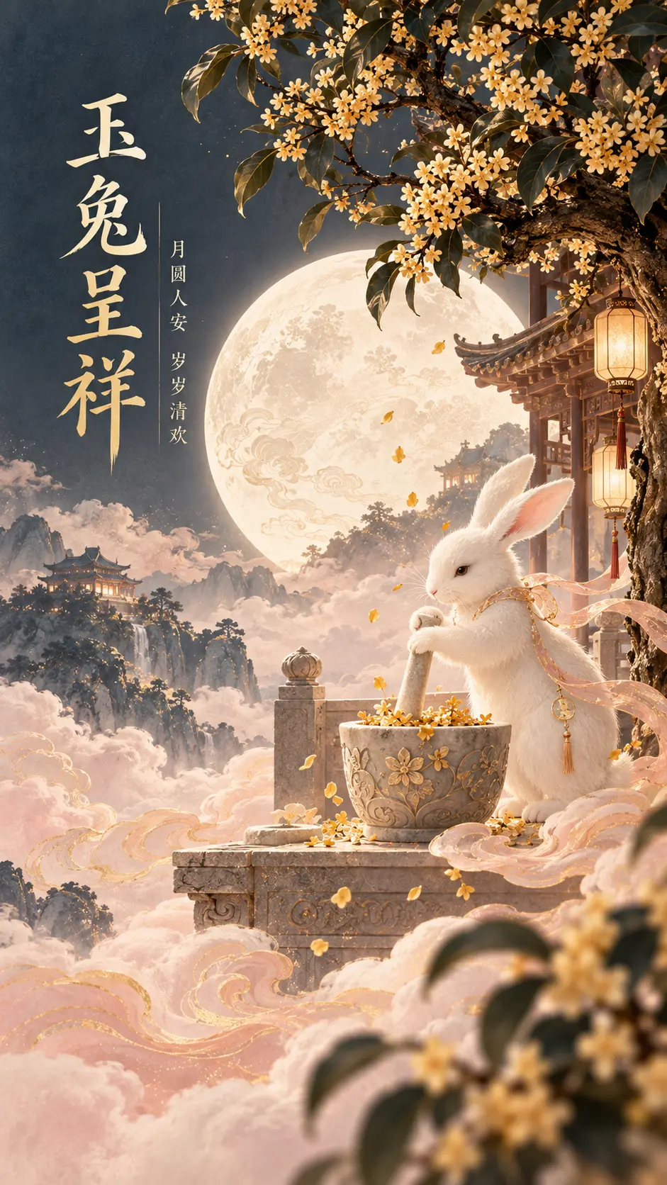 中秋古风氛围插画｜花好月圆