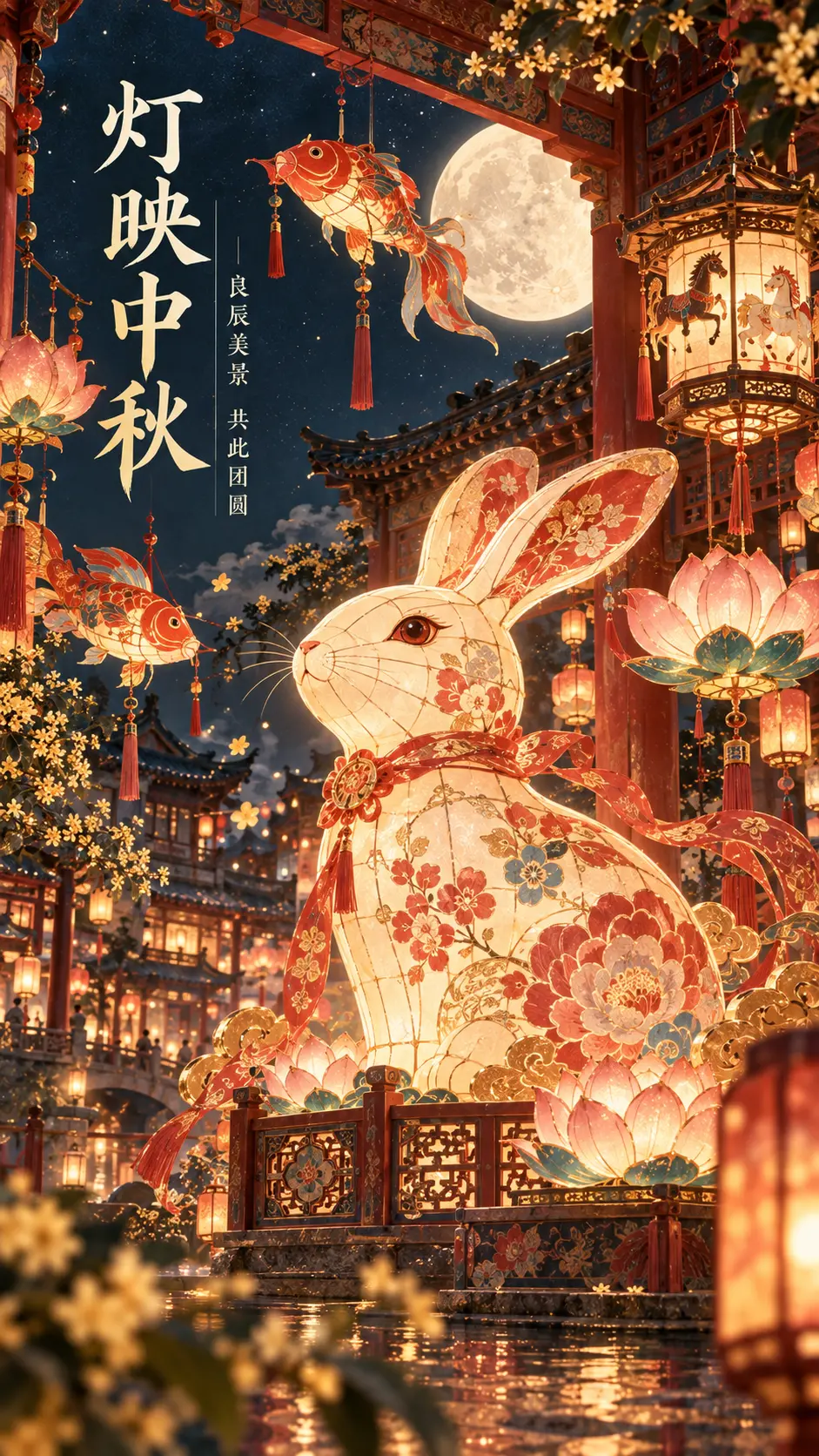 中秋古风氛围插画｜花好月圆