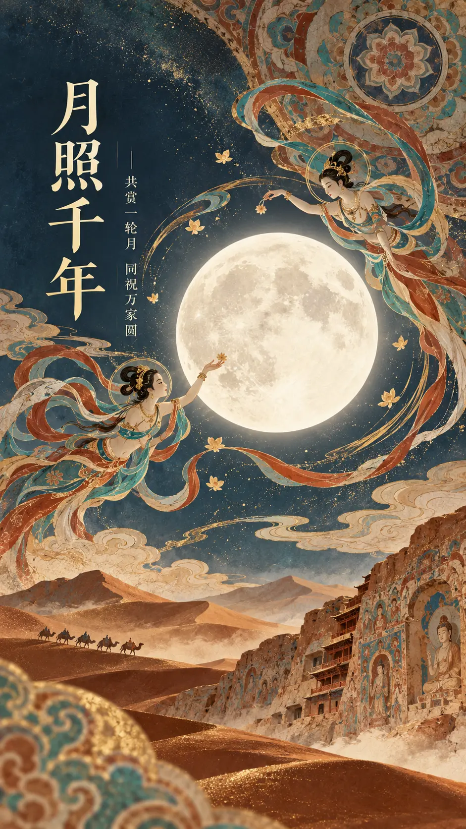 中秋古风氛围插画｜花好月圆