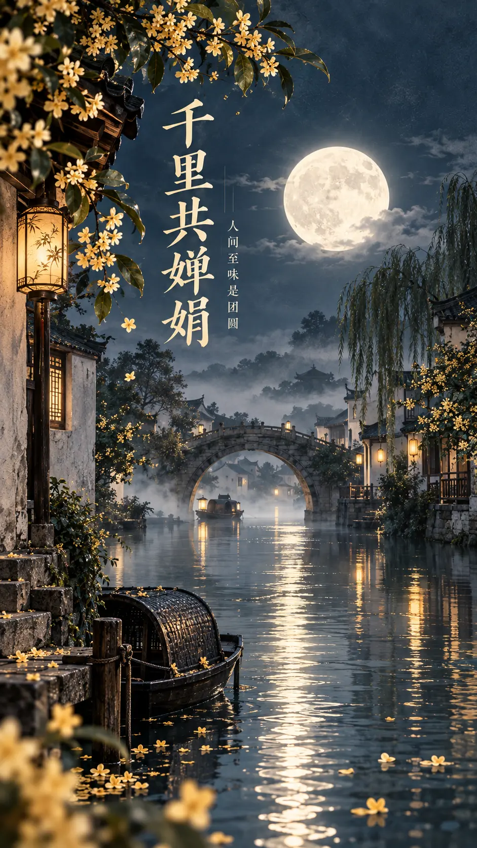 中秋古风氛围插画｜花好月圆
