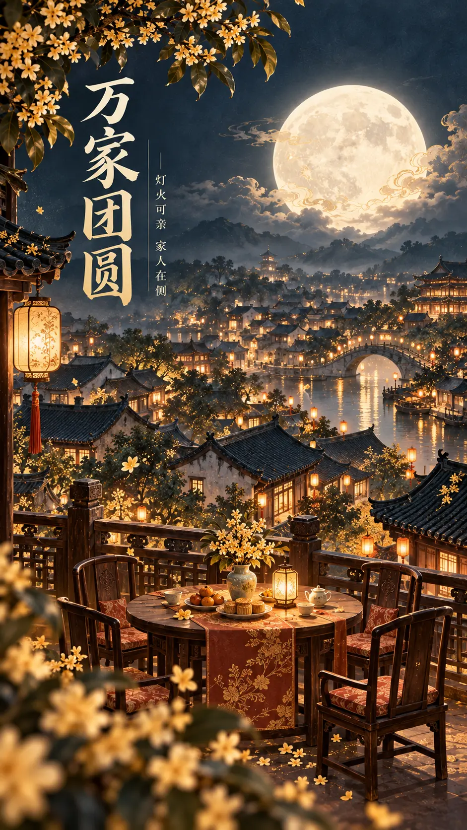 中秋古风氛围插画｜花好月圆
