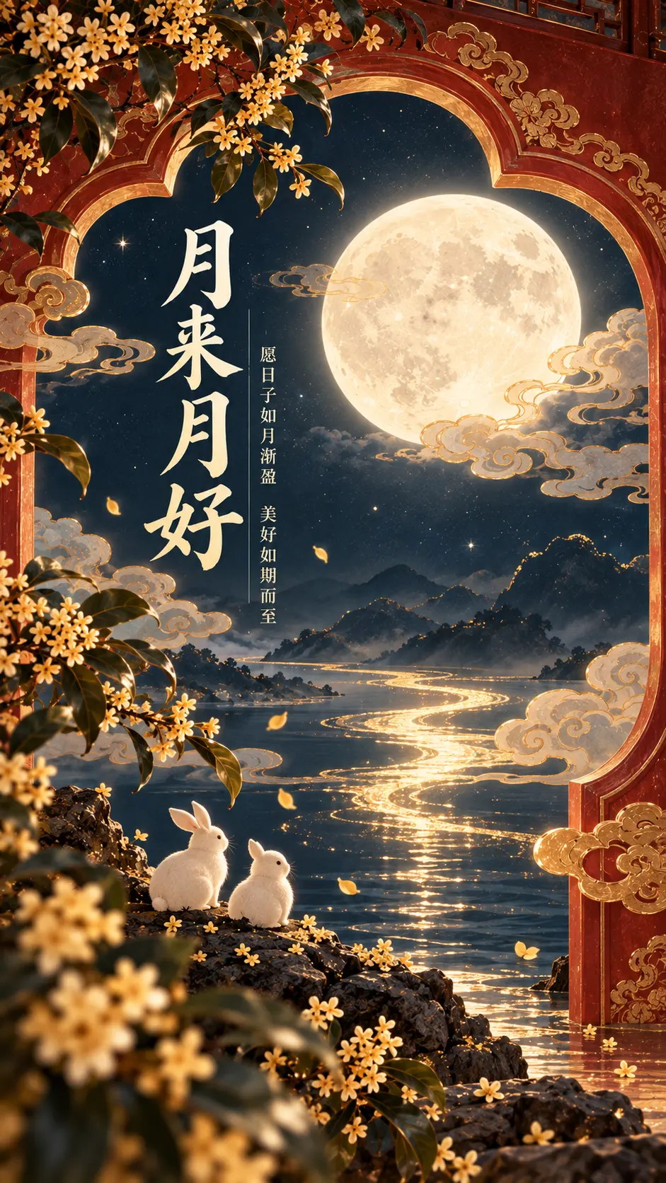 中秋古风氛围插画｜花好月圆