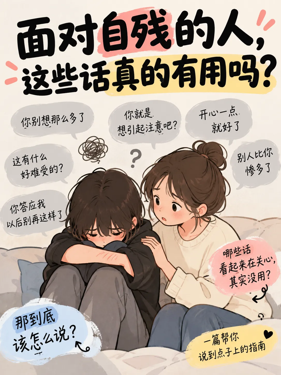 和自残的人聊天，哪些话有用，哪些话会踩雷？