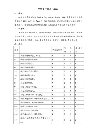 三甲医院专用抑郁症自评量表+焦虑自评量表-沐光橙香