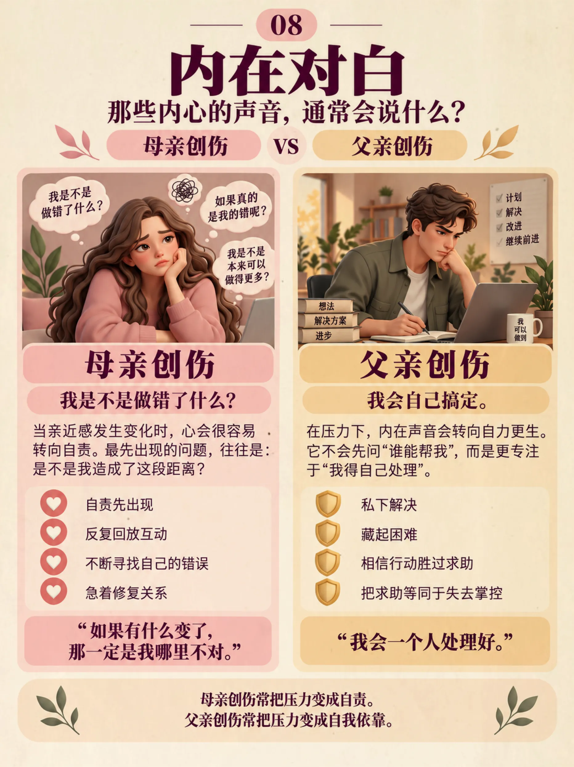 问题：什么是父性创伤和母性创伤？它们会如何影响成年后的关系？