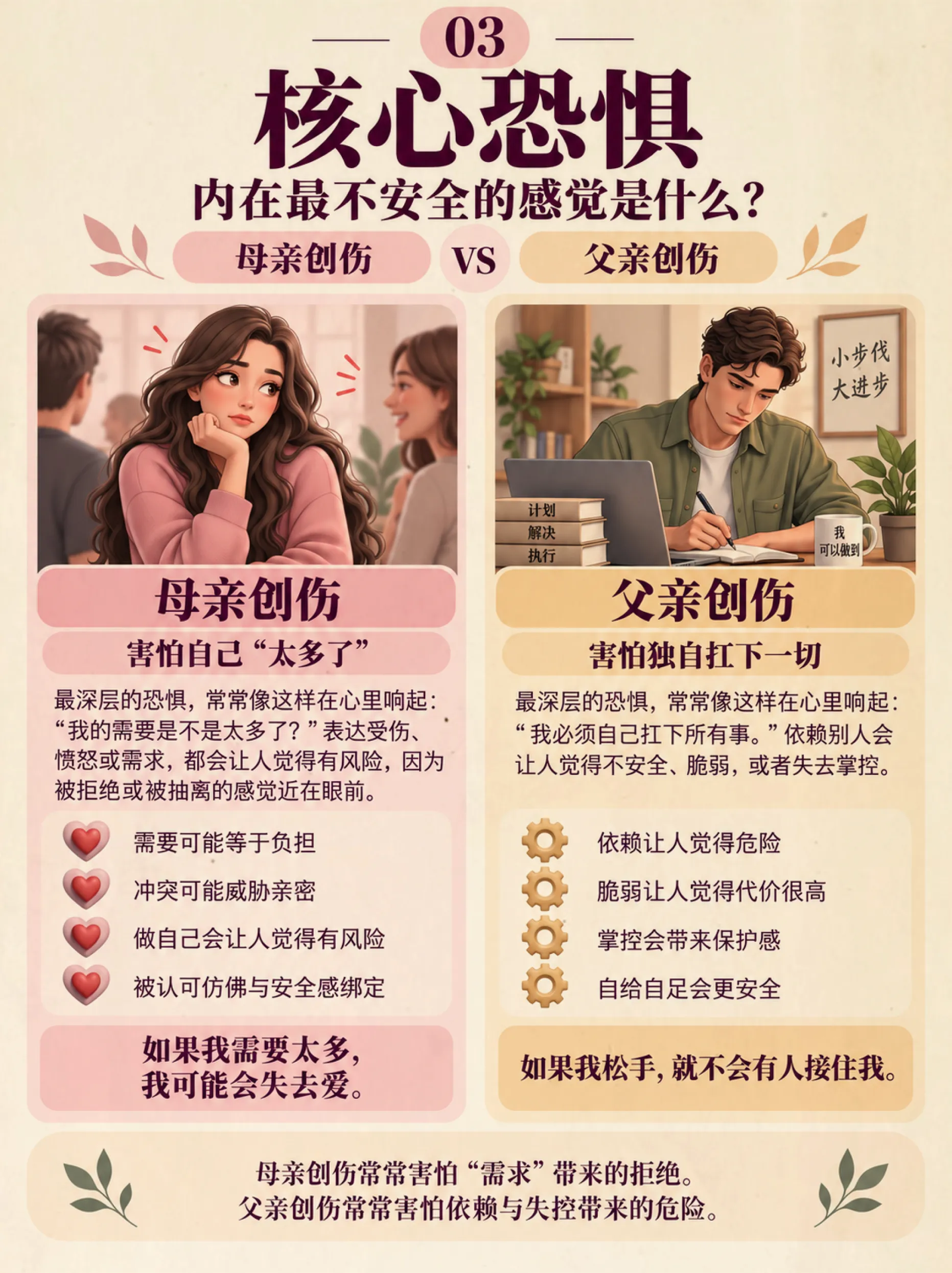 问题：什么是父性创伤和母性创伤？它们会如何影响成年后的关系？