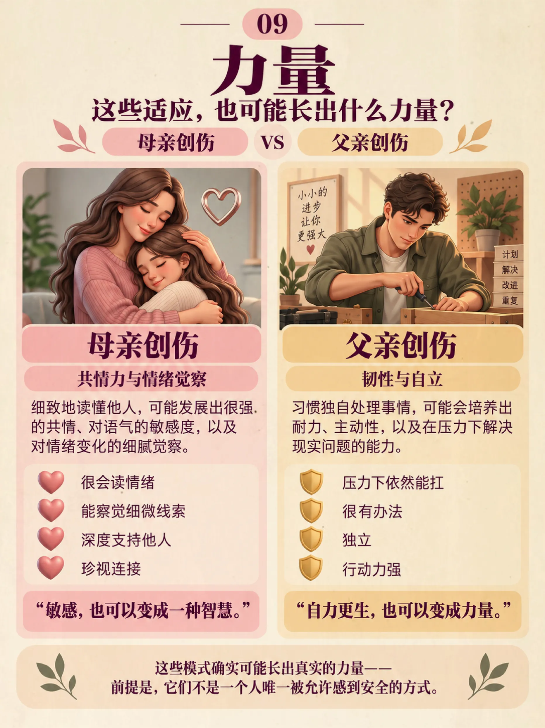 问题：什么是父性创伤和母性创伤？它们会如何影响成年后的关系？