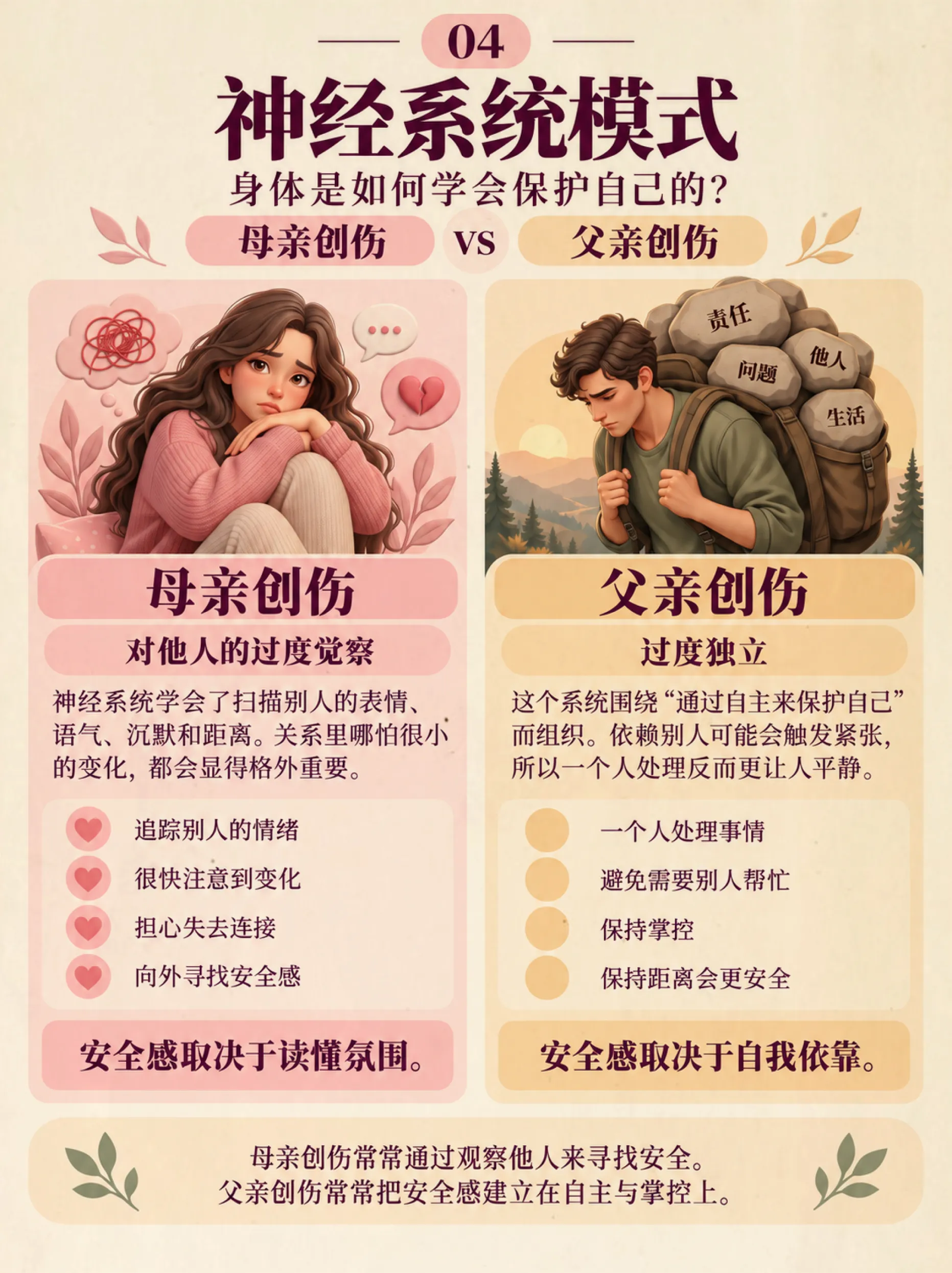 问题：什么是父性创伤和母性创伤？它们会如何影响成年后的关系？