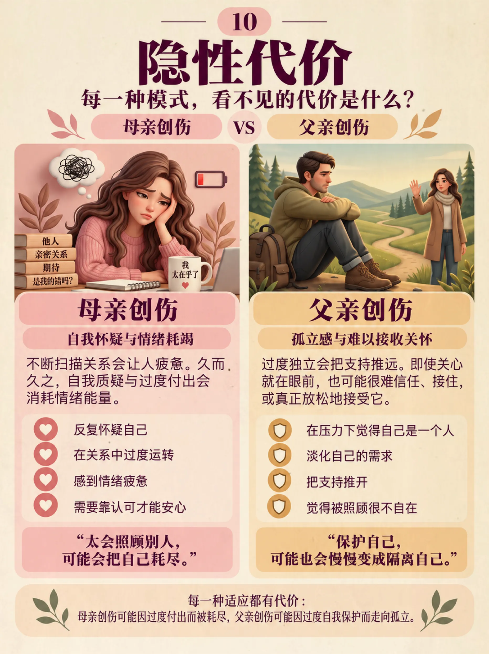 问题：什么是父性创伤和母性创伤？它们会如何影响成年后的关系？