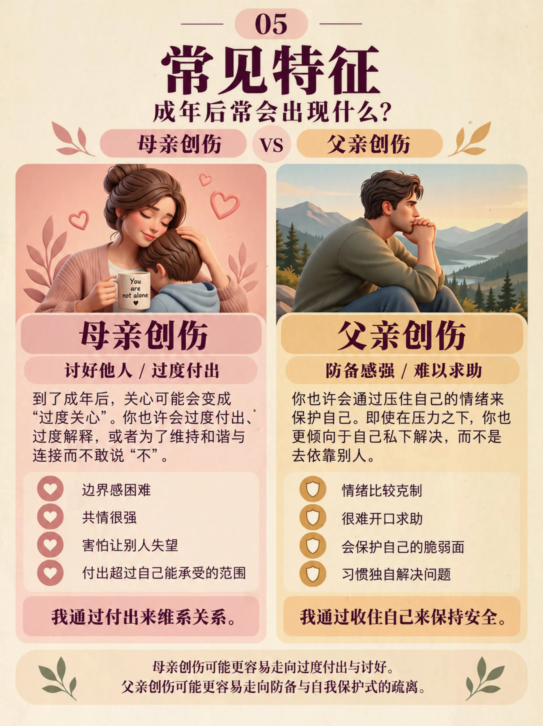 问题：什么是父性创伤和母性创伤？它们会如何影响成年后的关系？