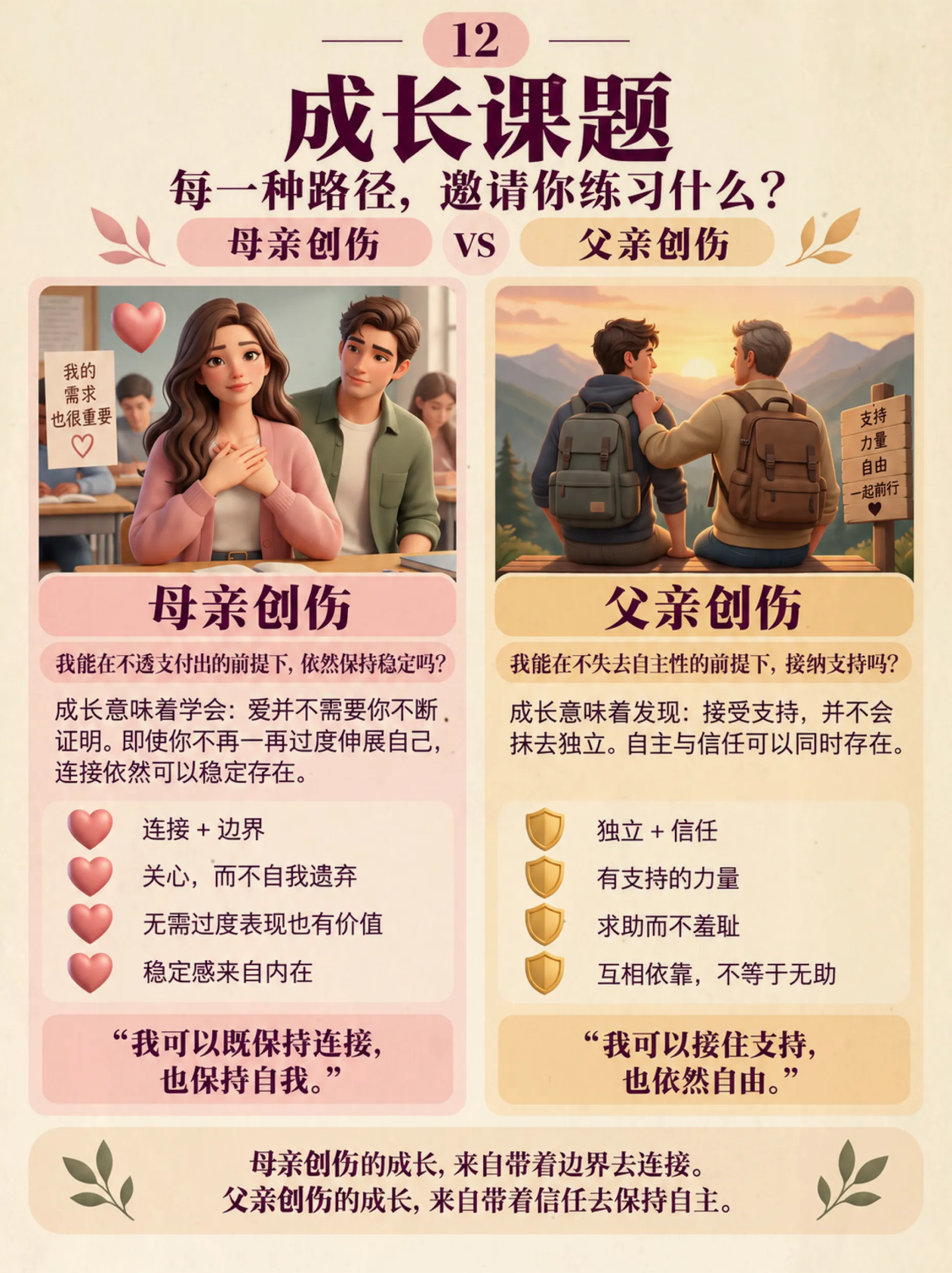 问题：什么是父性创伤和母性创伤？它们会如何影响成年后的关系？