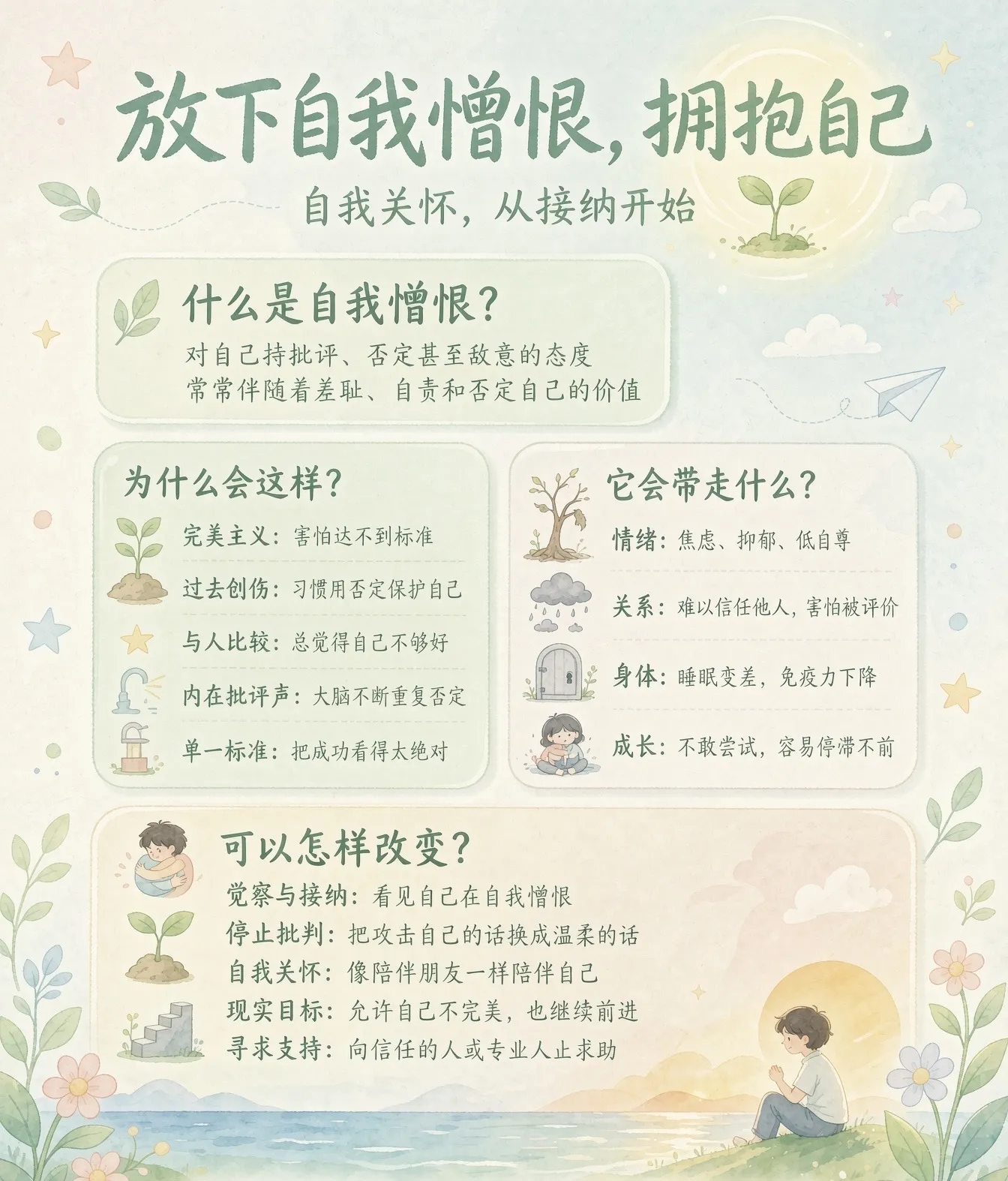 自我憎恨，是一个人把攻击的矛头从外界转向了自己。