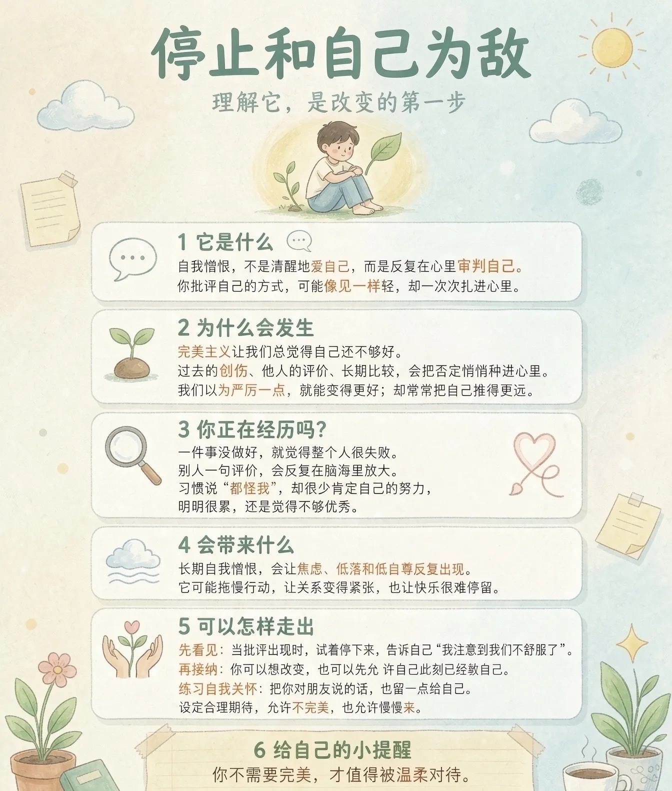 自我憎恨，是一个人把攻击的矛头从外界转向了自己。