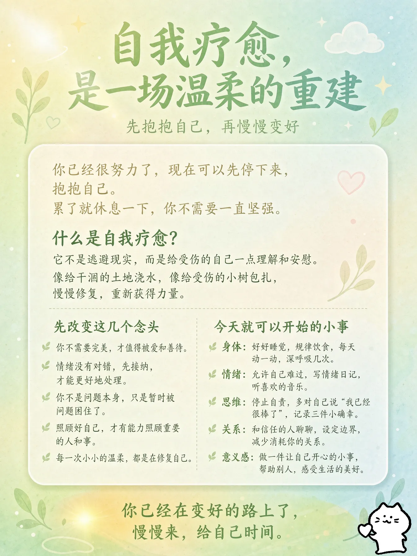 自我疗愈，就是在受伤时学会安抚自己、重建内在秩序。