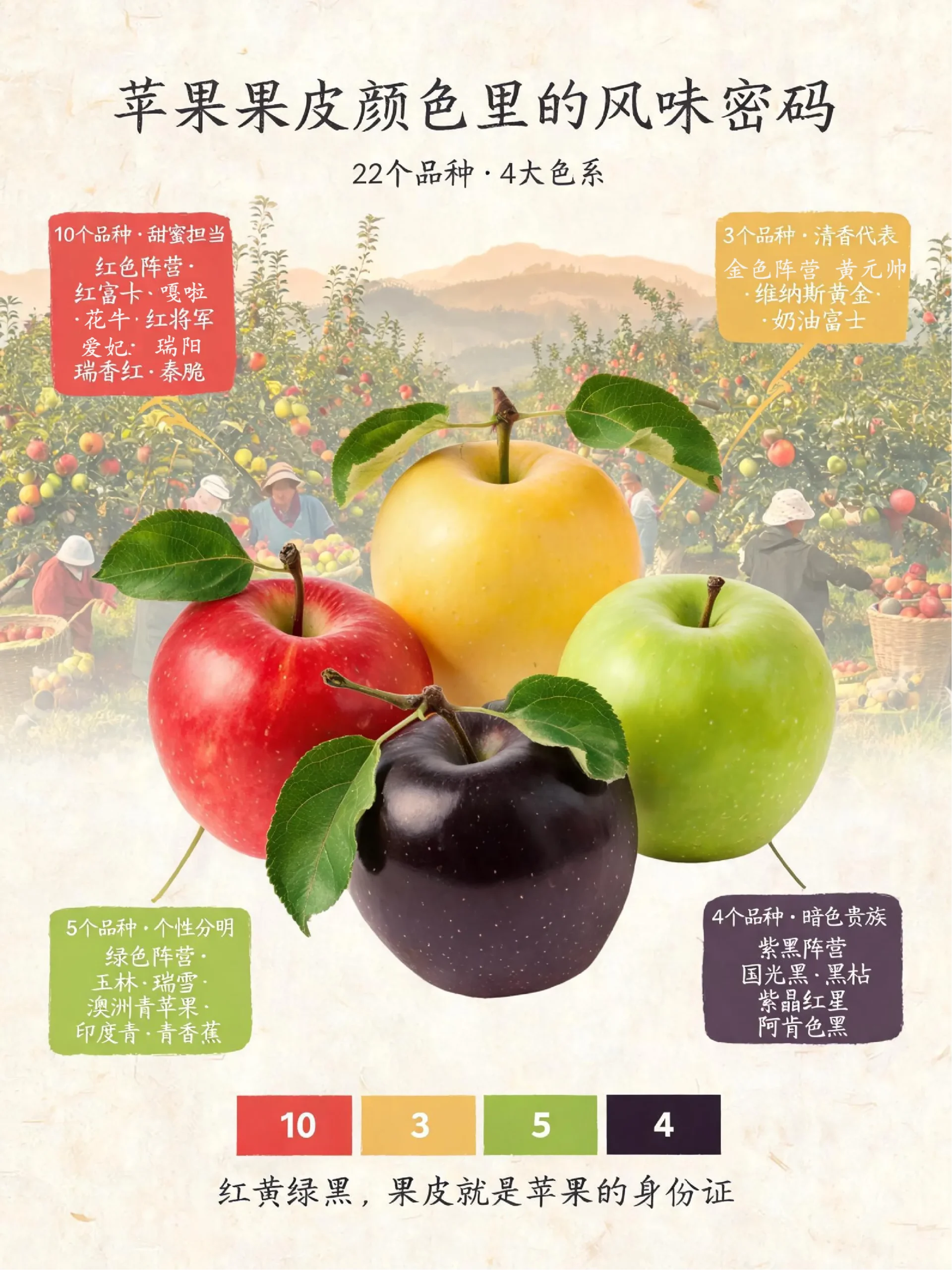 苹果也分”肤色”？红黄绿黑22品种全图鉴🍎-沐光橙香