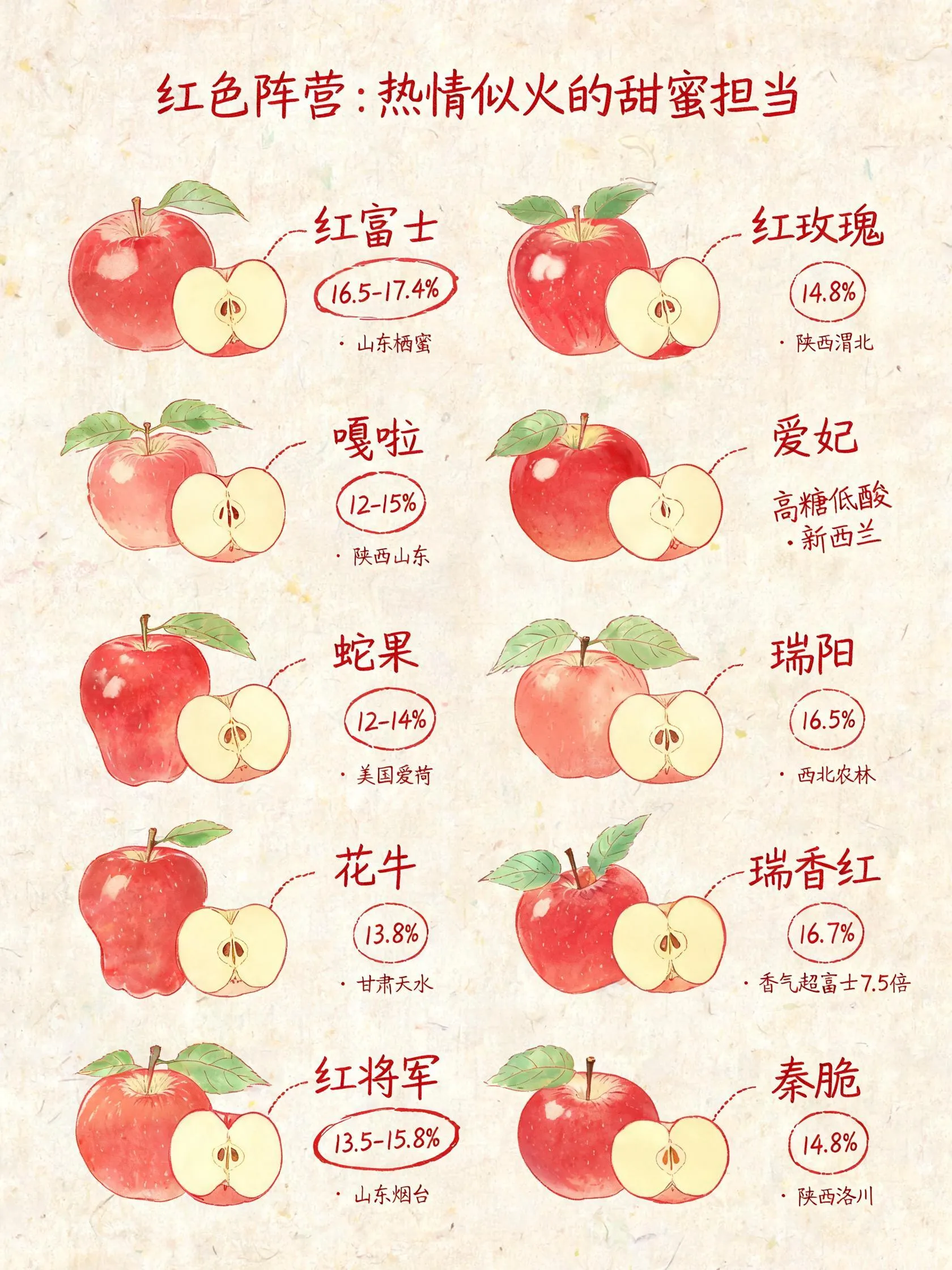 苹果也分”肤色”？红黄绿黑22品种全图鉴🍎