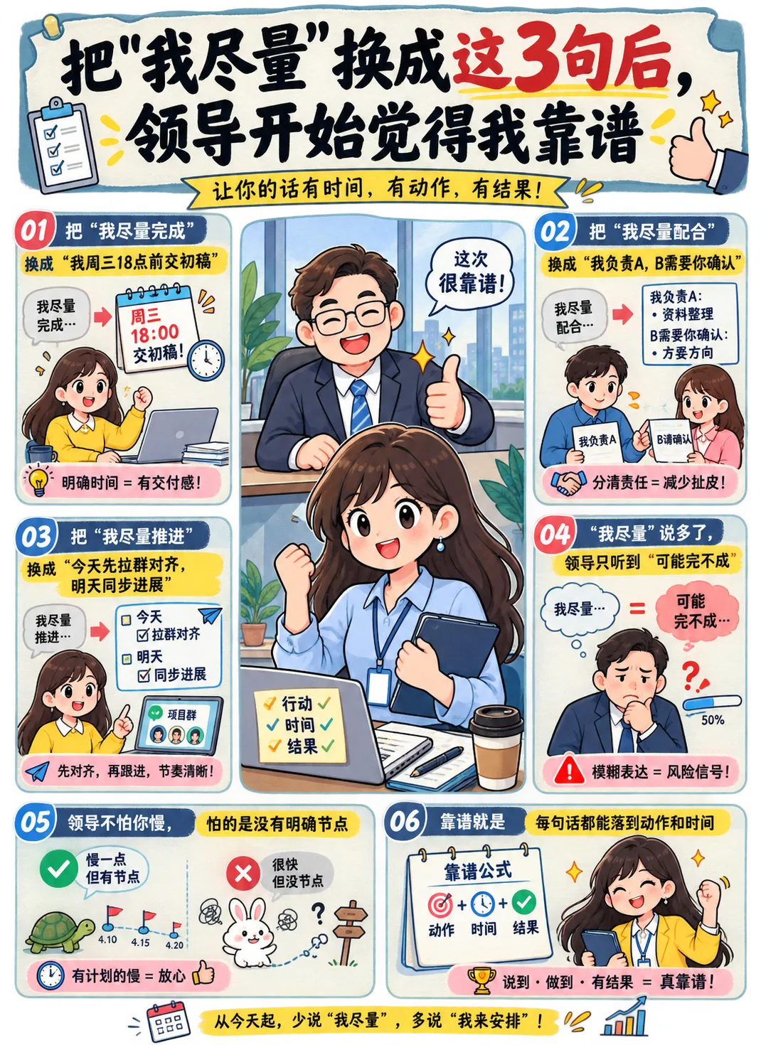 把“我尽量”丢掉，领导开始觉得我靠谱