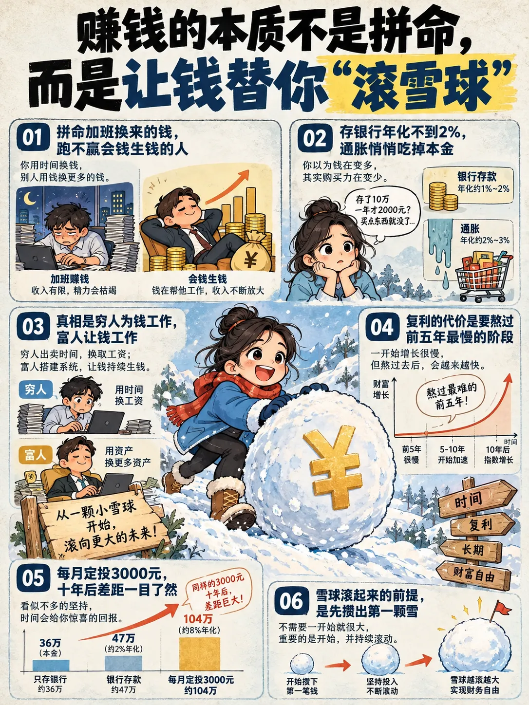 赚钱的本质不是拼命，是让💰替你”滚雪球”