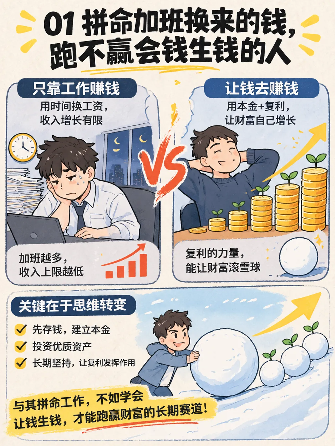 赚钱的本质不是拼命，是让💰替你”滚雪球”