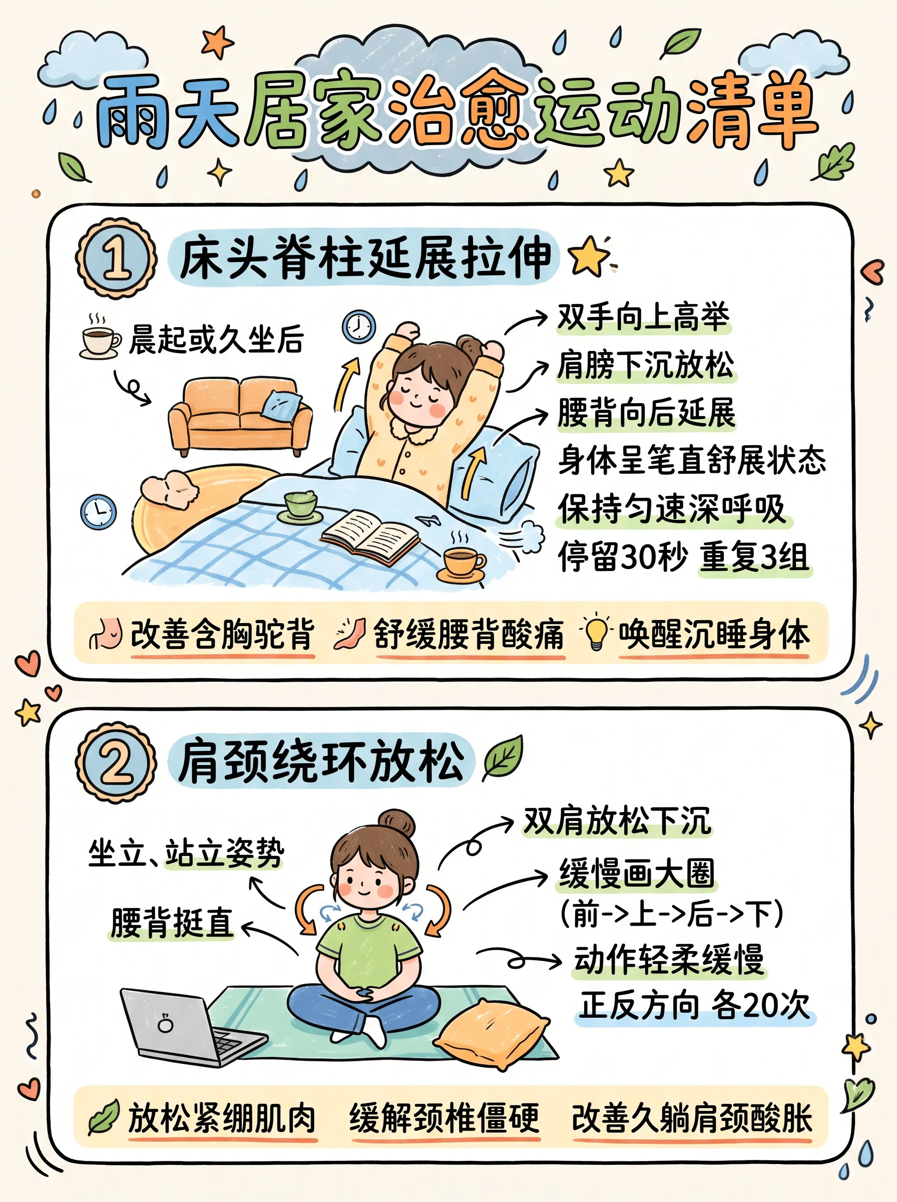 雨天居家运动清单｜10个零难度治愈小动作