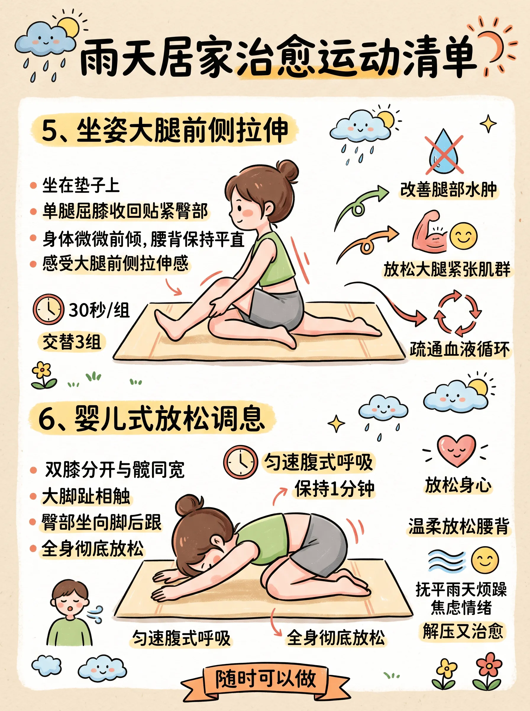 雨天居家运动清单｜10个零难度治愈小动作
