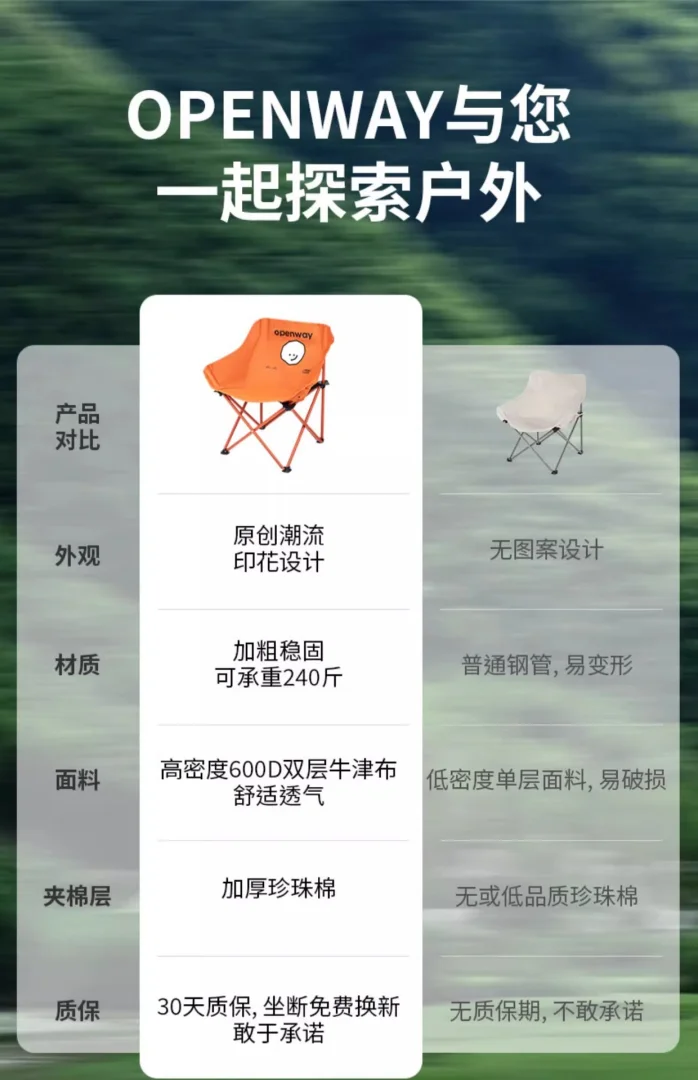openway月亮椅 户外折叠椅露营营地便携收纳沙滩椅跨境可批发代发