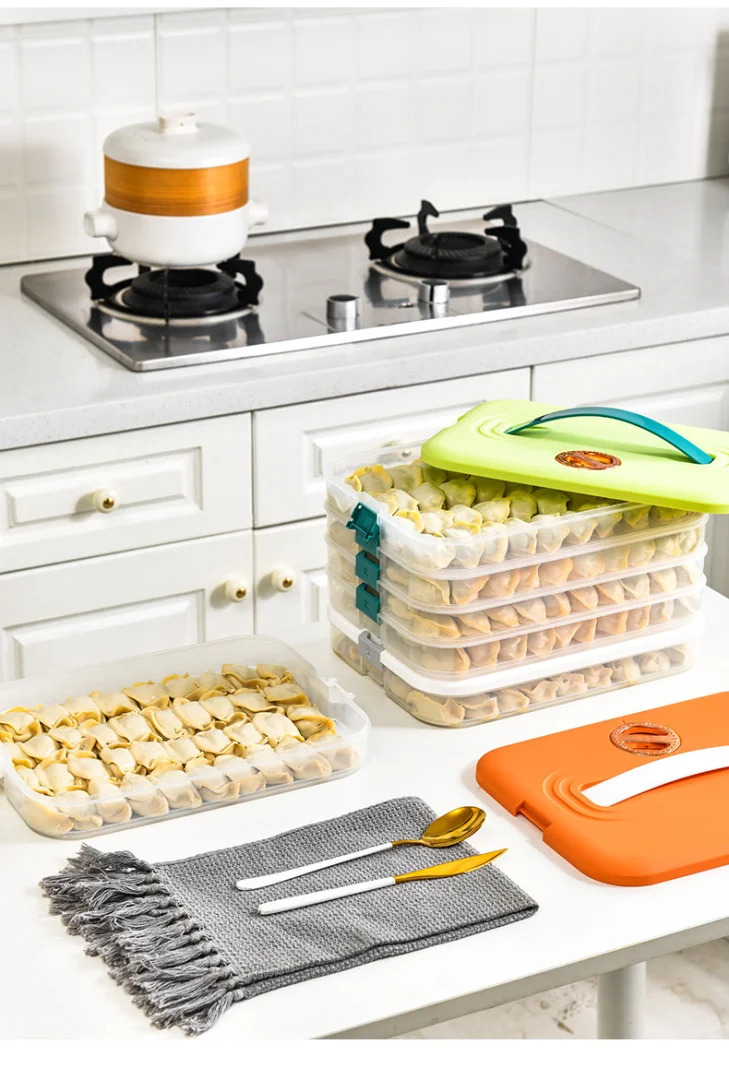 家用大容量饺子冷冻手提保鲜盒冰箱专用速冻饺子多层带计时收纳盒