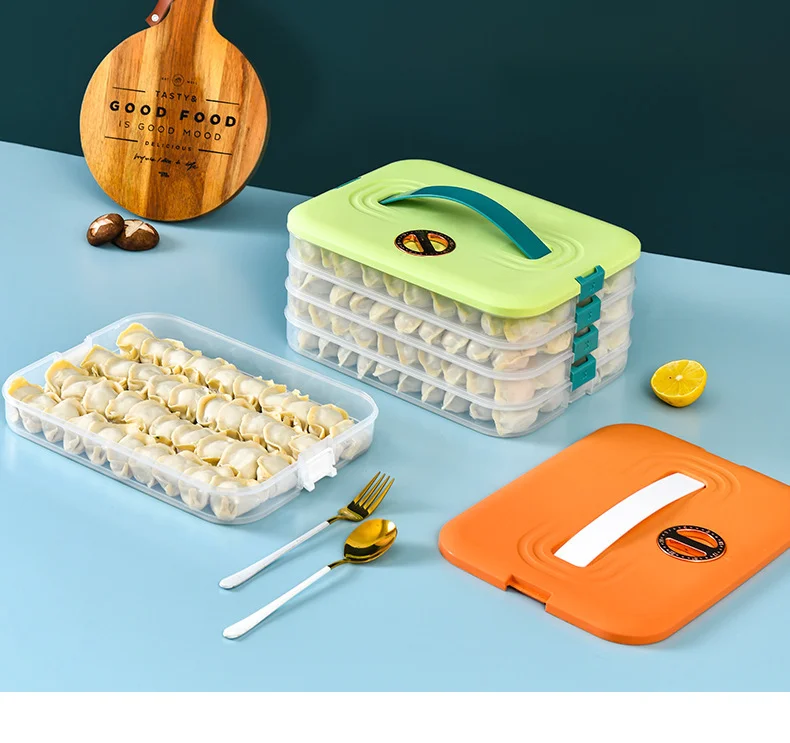 家用大容量饺子冷冻手提保鲜盒冰箱专用速冻饺子多层带计时收纳盒