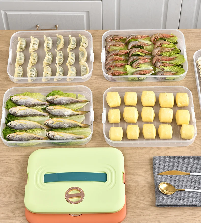 家用大容量饺子冷冻手提保鲜盒冰箱专用速冻饺子多层带计时收纳盒