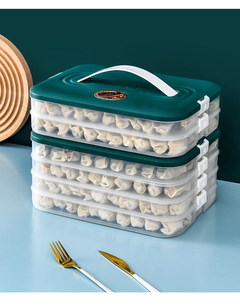 家用大容量饺子冷冻手提保鲜盒冰箱专用速冻饺子多层带计时收纳盒