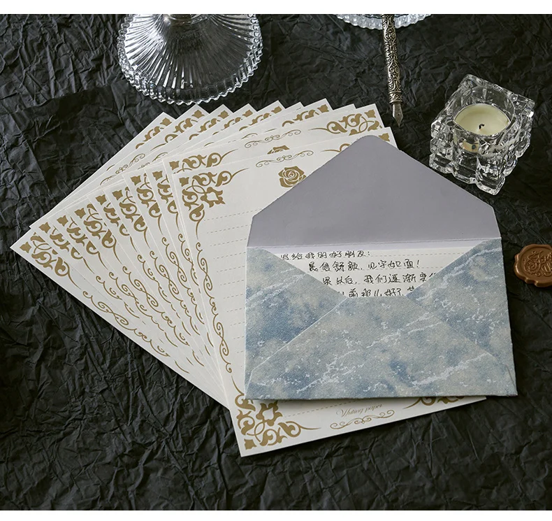 早沫鎏金信封信纸套装海峡风貌浮雕纹理手写情书情人节火漆信封