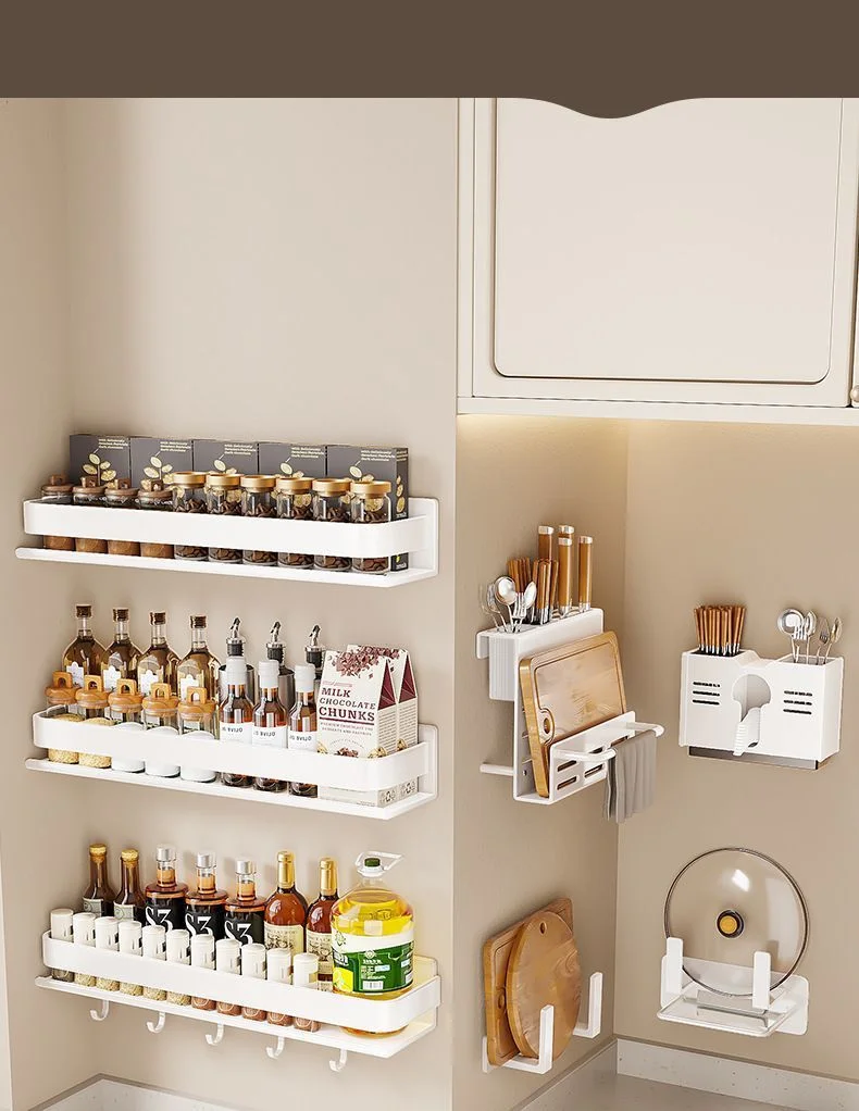 白色免打孔壁挂多功能厨房置物架调料架家用品大全油盐酱醋收纳架